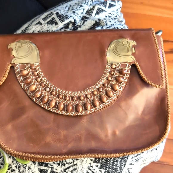 Handmade Elegant Brown Leather Crossbody Bag with Gold Accents